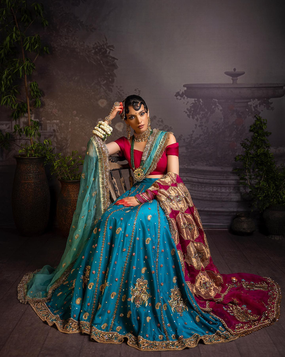 Luxurious Raw Silk Pakistani Bridal Lehenga Choli