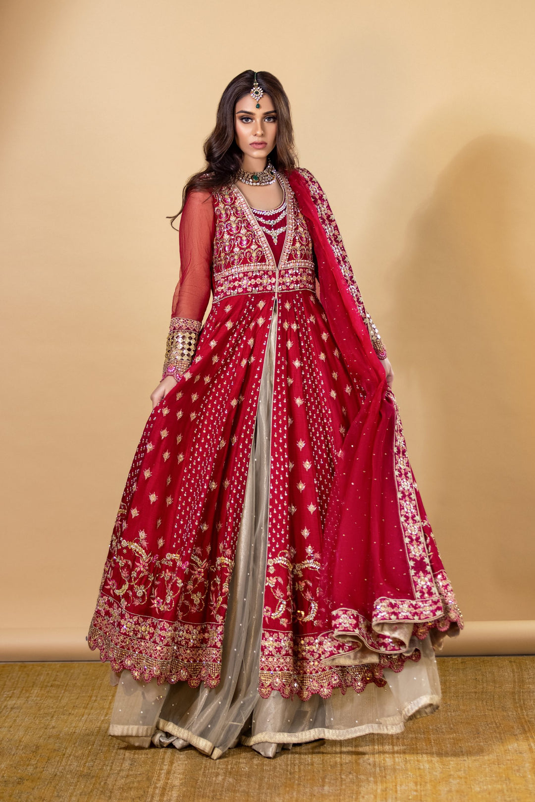 Stunning Royal Red Pakistani Bridal Lehenga Dress for Weddings