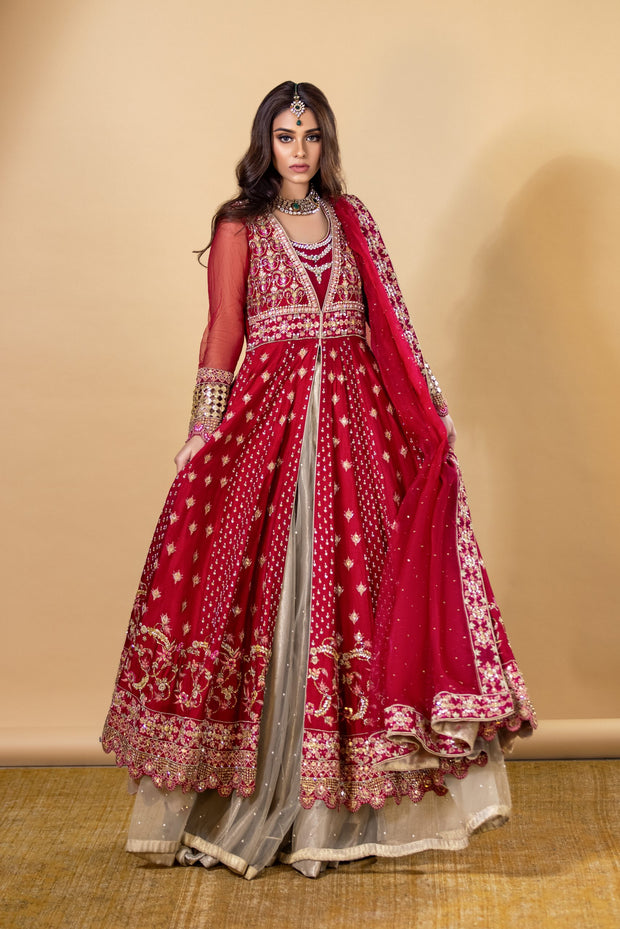Royal Red Bridal Dress Pakistani in Lehenga Gown Style Online