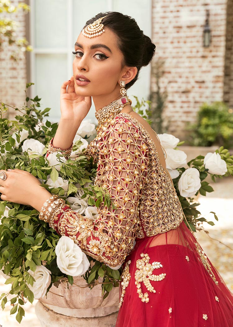 Gorgeous Red Pakistani Bridal Dress with Lehenga & Pishwas