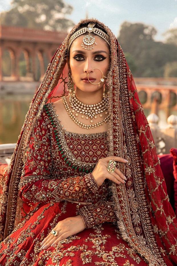 Royal Red Bridal Dress Pakistani in Royal Pishwas Frock Style