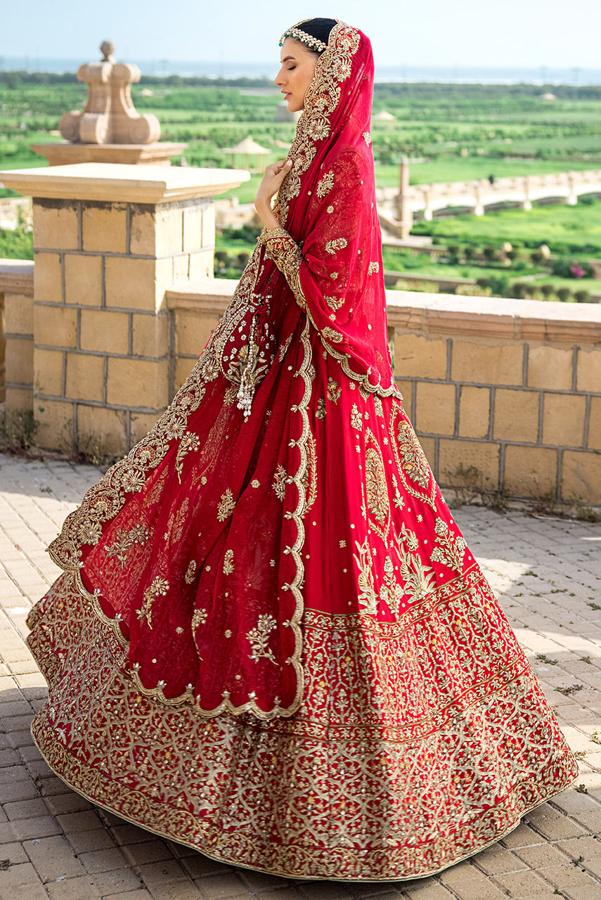 Traditional Red Pishwas Style Pakistani Bridal Dress