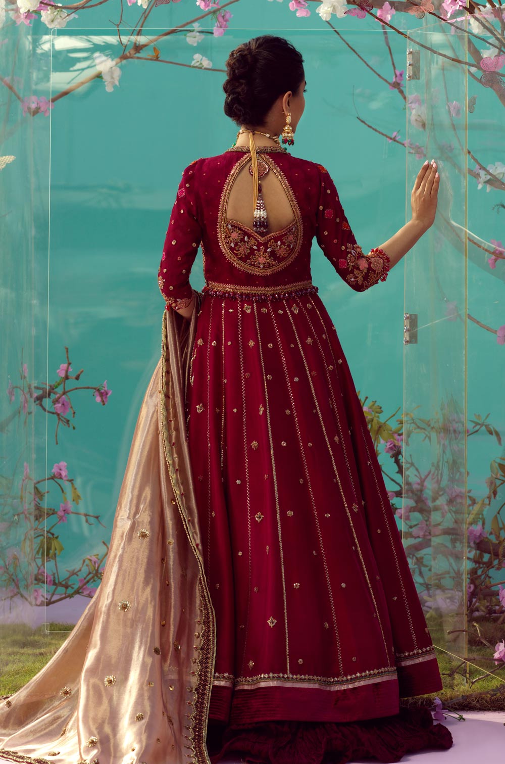 Elegant Red Pakistani Bridal Dress - Gown & Lehenga Style