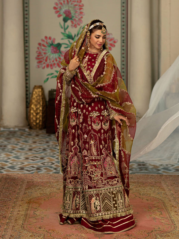 Royal Red Dress Pakistani in Kameez Trouser Style for Wedding