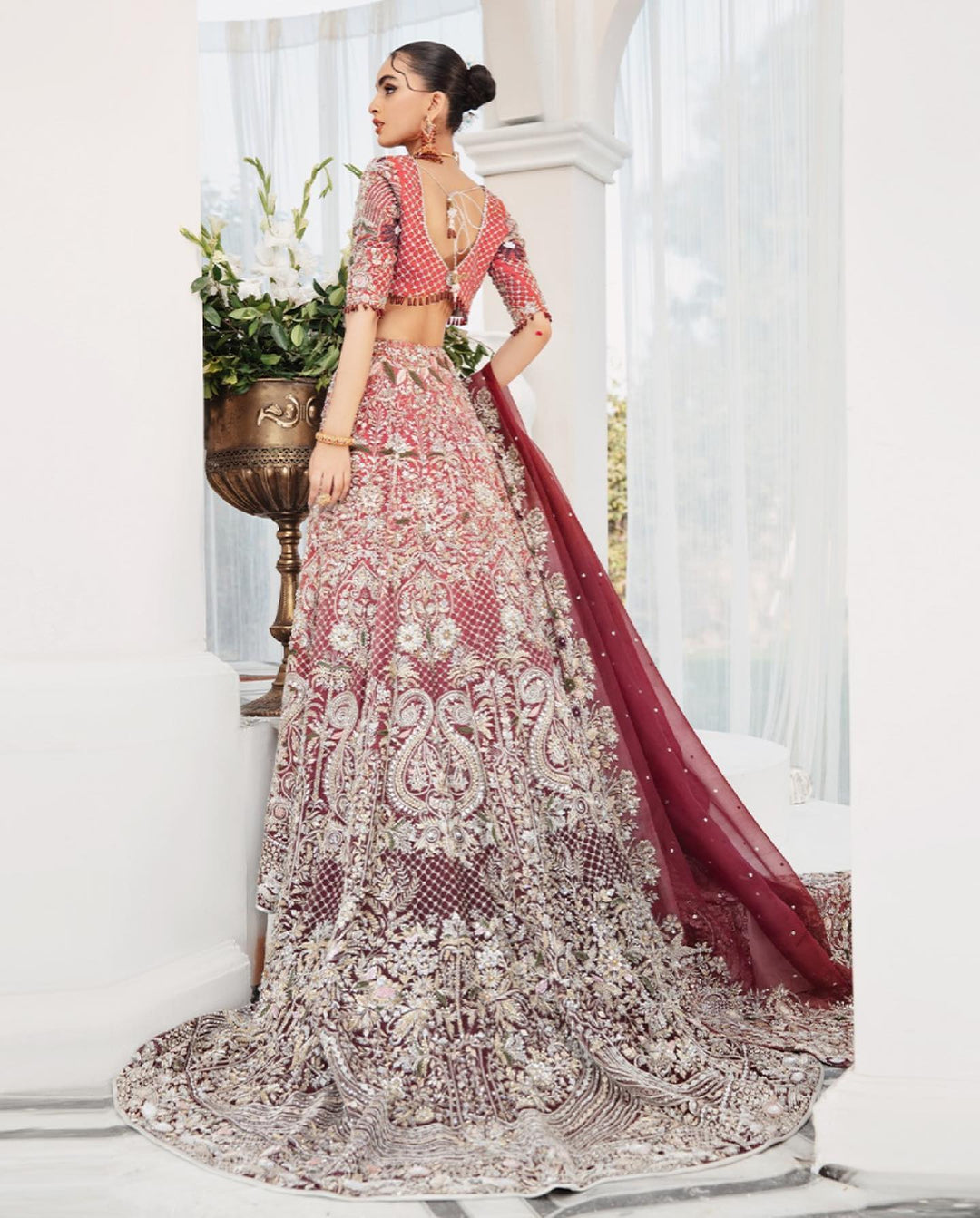 Stunning Royal Red Pakistani Bridal Dress & Lehenga Set