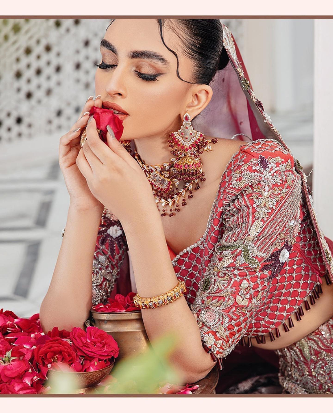 Stunning Royal Red Pakistani Bridal Dress & Lehenga Set