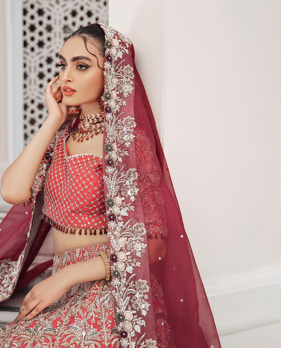 Stunning Royal Red Pakistani Bridal Dress & Lehenga Set