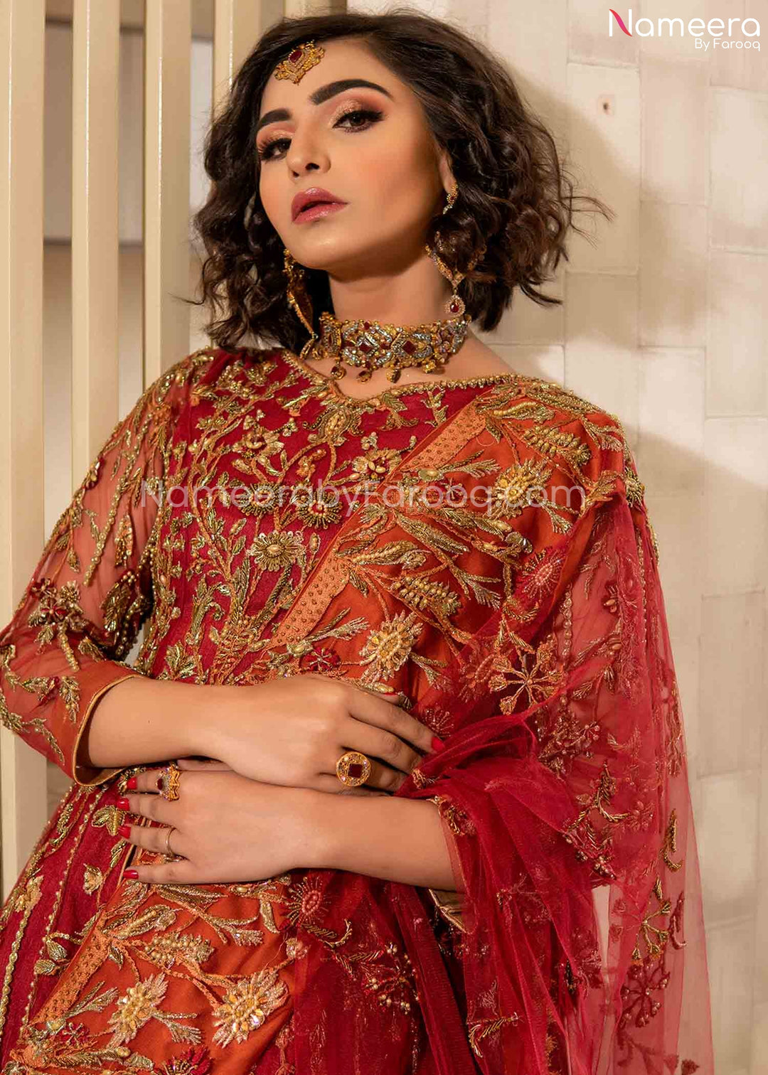 Royal Red Maxi Dress for Wedding with Embroidery Clear Look