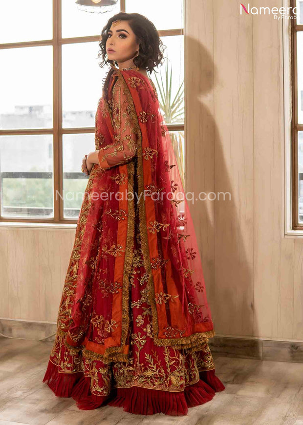 Royal Red Maxi Dress for Wedding with Embroidery Backside Look