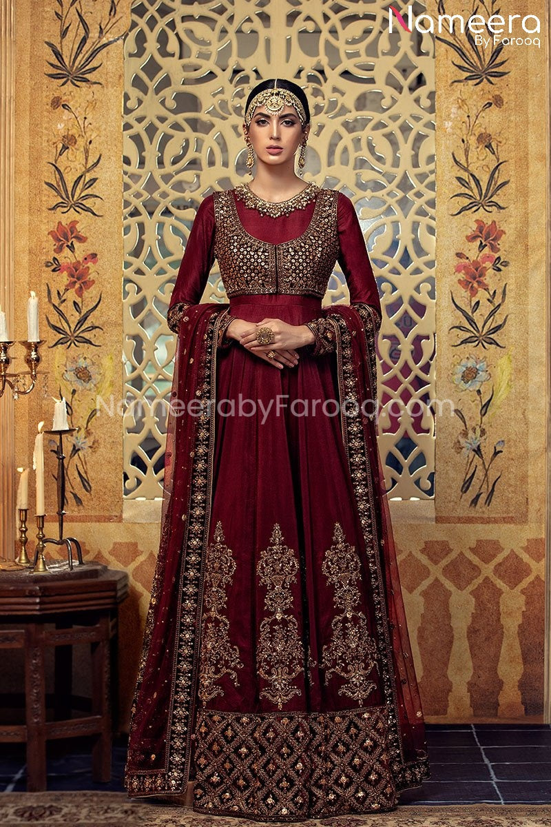 Royal Red Velvet Frock Bridal Dress Pakistani