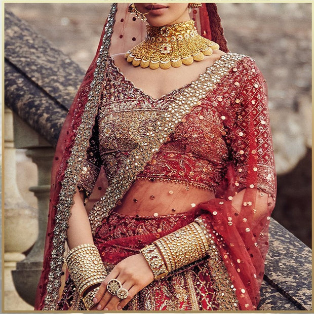 Royal Red and Gold Lehenga Choli Pakistani Bridal Dress Online