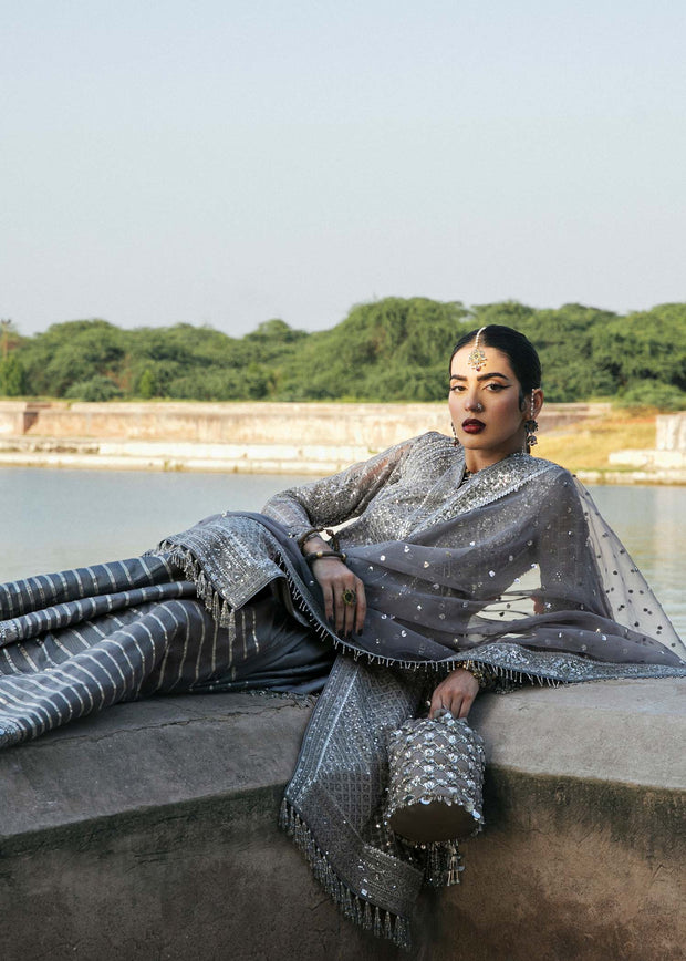 Royal Silk Sharara with Organza Pishwas Frock and Dupatta