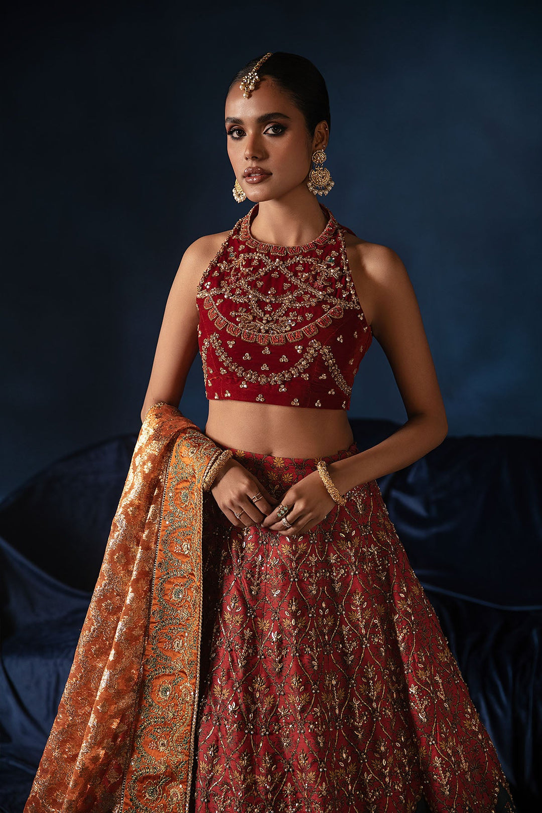 Elegant Sleeveless Bridal Lehenga Choli for Pakistani Weddings