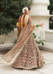 Royal Velvet Choli with Net Lehenga and Dupatta Pakistani Bridal Dress in Beige Gold