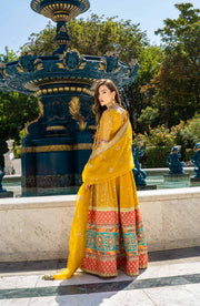 Royal Yellow Mehndi Dress in Traditional Pishwas Frock Style