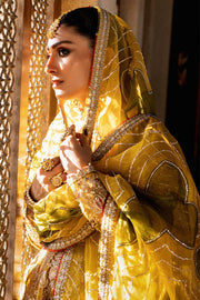 Royal Yellow Pakistani Bridal Dress in Pishwas Frock Style