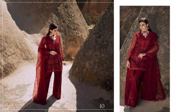 Royal Style Reddish Maroon Pakistani Designer Attire  Embroidered