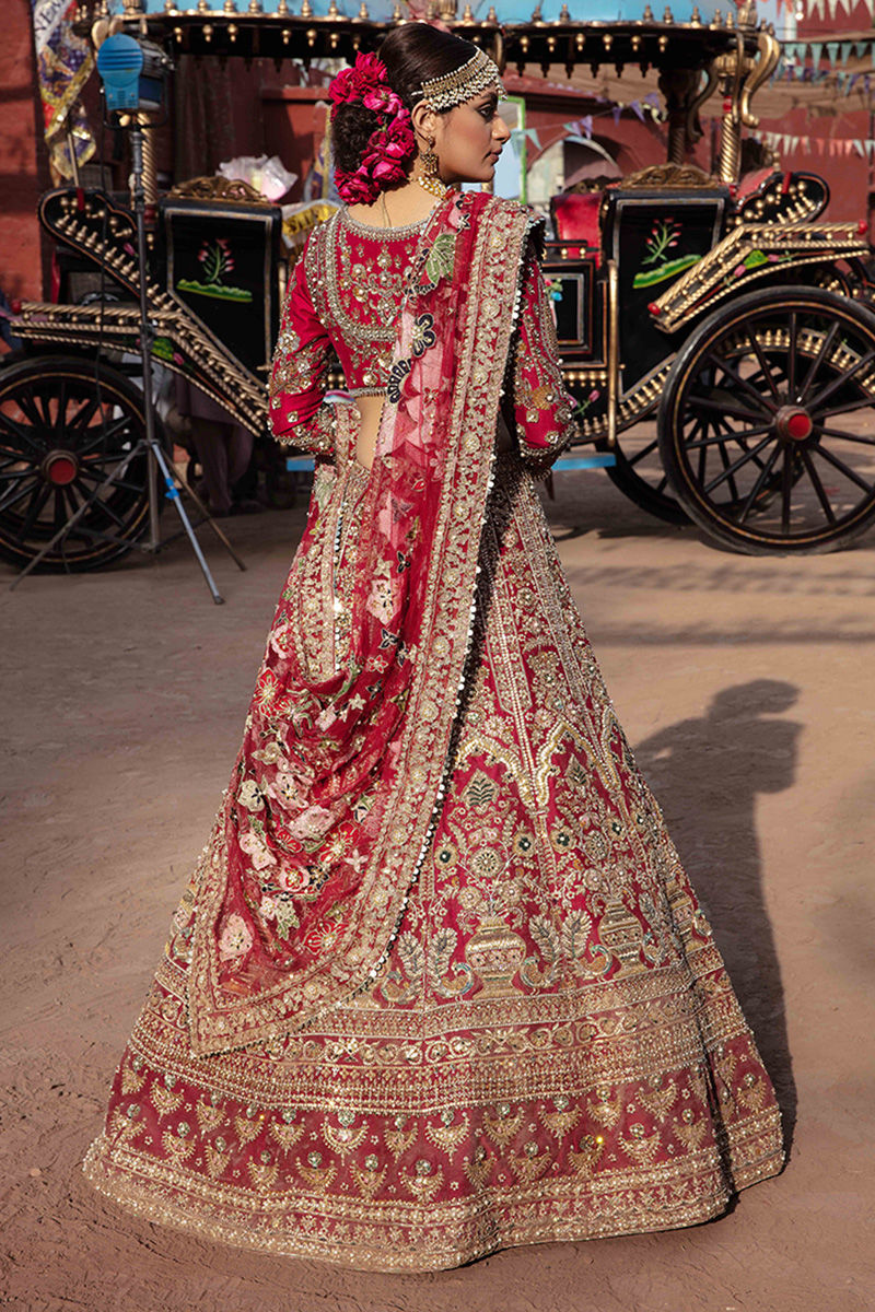 Ruby Red Raw Silk Lehenga Choli Pakistani 