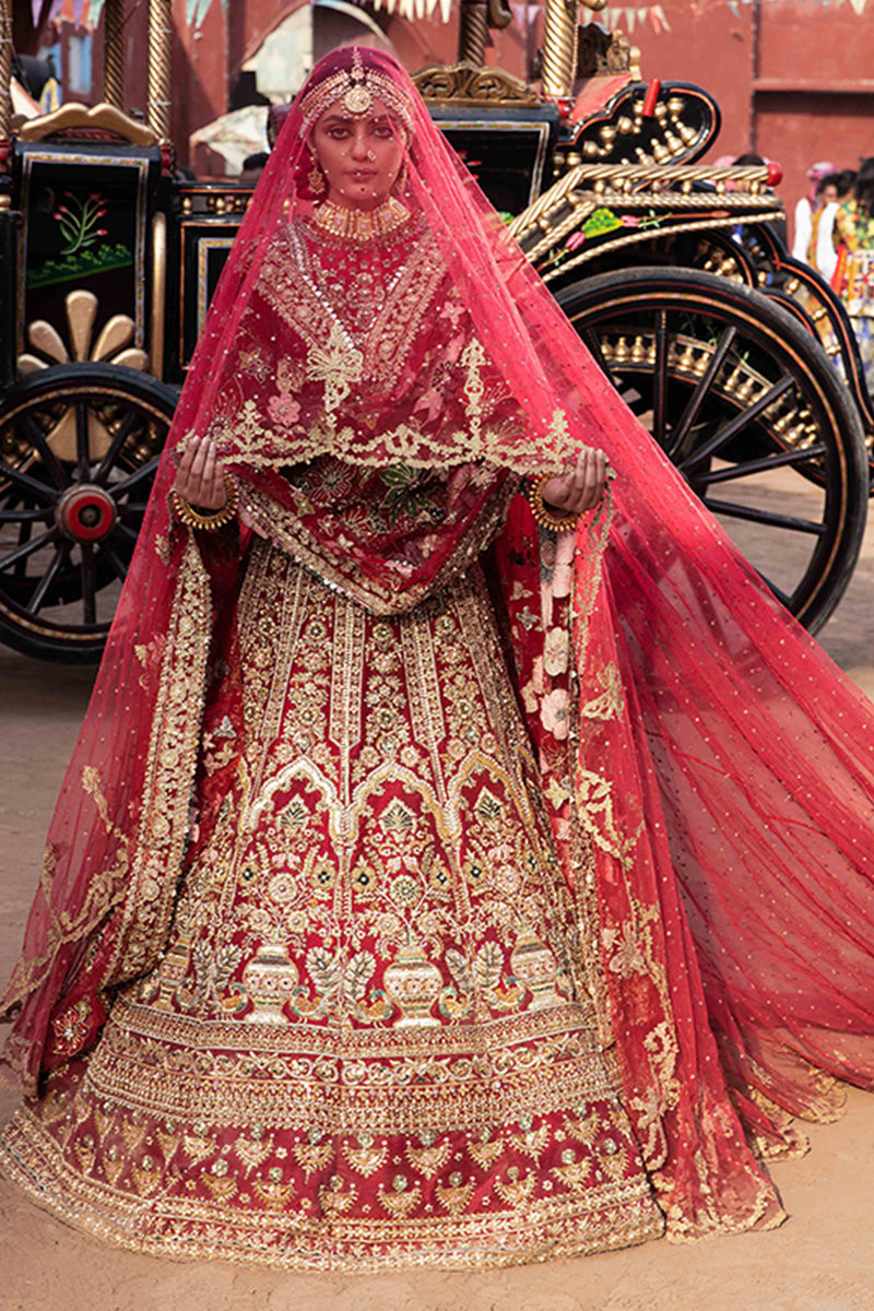 Ruby Red Raw Silk Lehenga Choli Pakistani Bridal Dress 2023