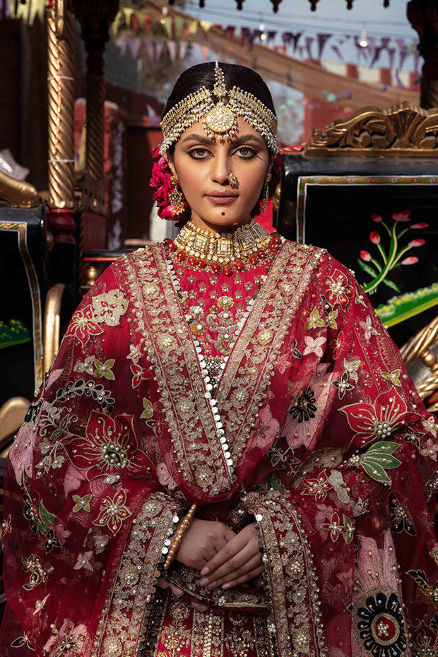 Ruby Red Raw Silk Lehenga Choli Pakistani Bridal Dresses 2023