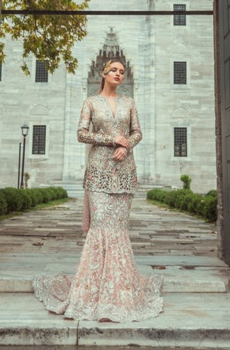 Designer Bridal Tea Pink Ruffle Lehenga for Wedding Wear Nameera by Farooq