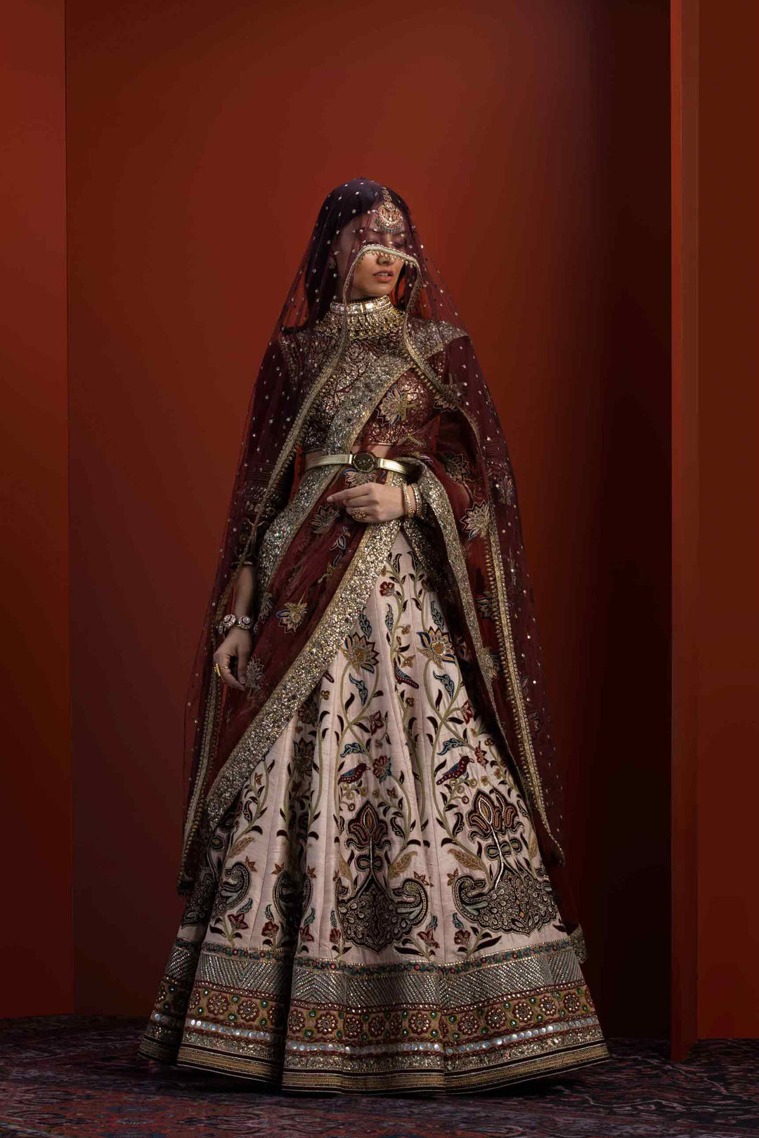Sabyasachi Red Bridal Lehenga Choli Attire