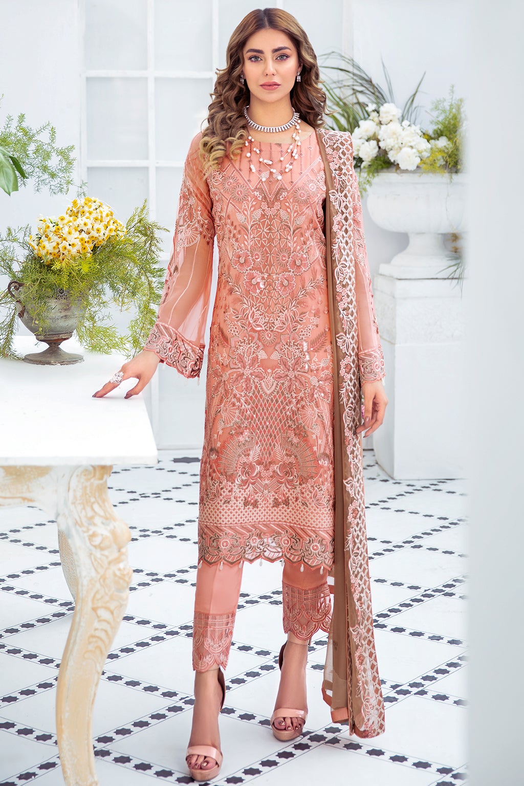 Salwar Kameez Online USA in Soft Peach Shade