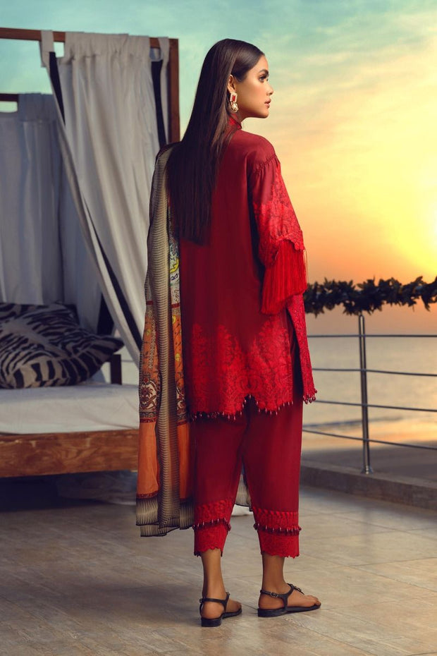 Sana Safinaz Eid Wear in Deep Red Color BackSide 