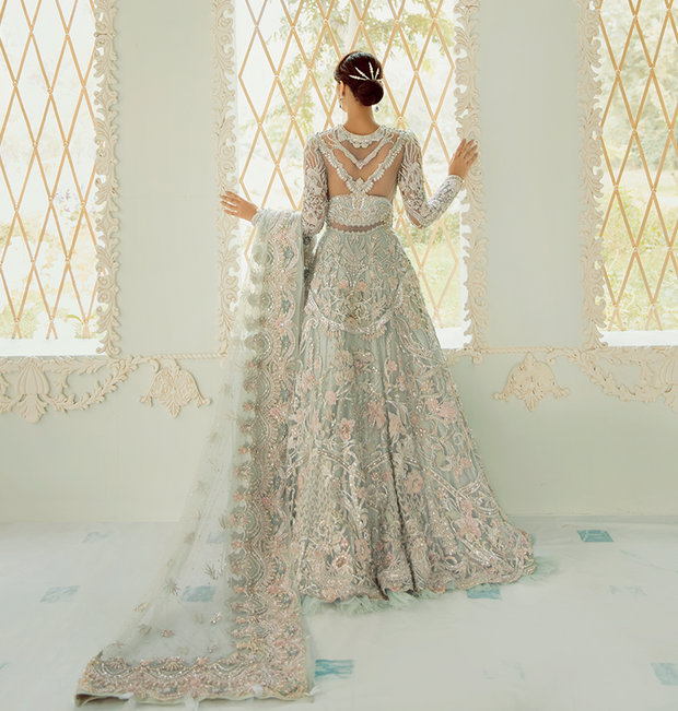 Sea Green Lehenga Choli Gown for Indian Bridal Wear