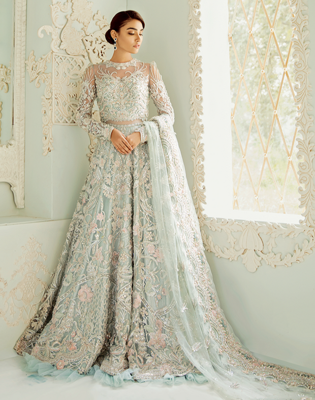 Sea Green Lehenga Choli Gown for Indian Bridal Wear 2022