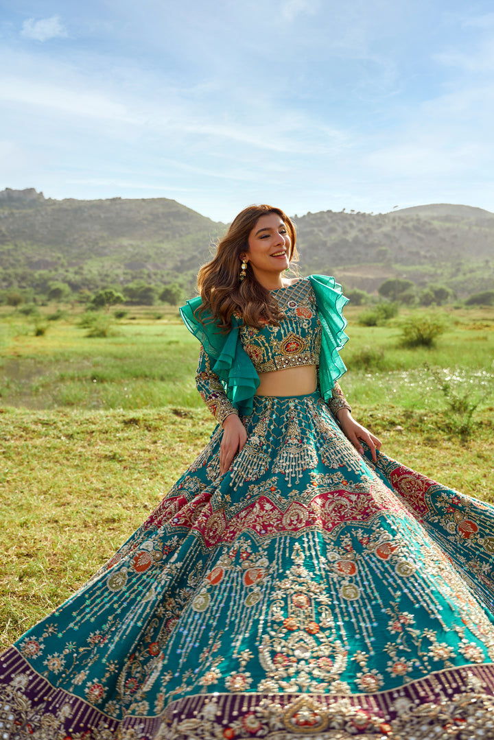 Sea Green Lehenga Choli with Pink Dupatta Dress