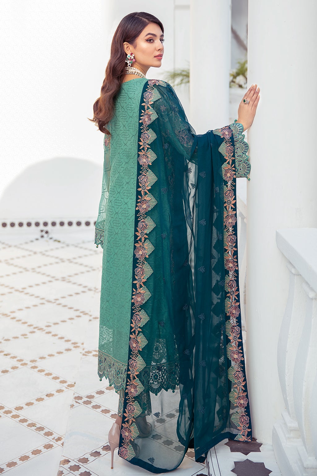 Shop Sea Green Embellished Pakistani Kameez Party Dress LARGE