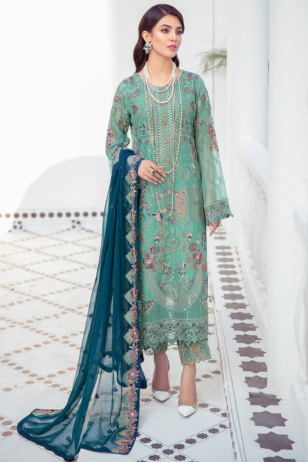 Sea Green Pakistani Dress with Royal Embroidery Online
