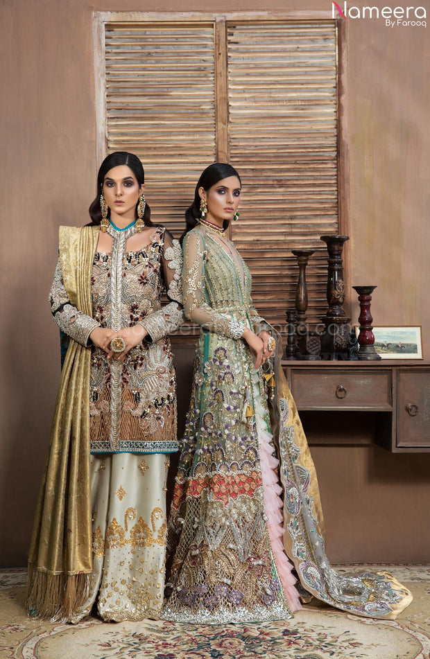 Asim Jofa Baby Pink Floral Lehenga Long Frock #BN681