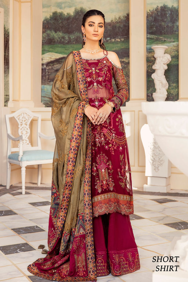 Sequins Embroidered Chiffon Dress in Maroon Color 
