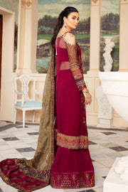 Sequins Embroidered Chiffon Dress in Maroon Color 