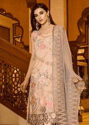 Pakistani sequins embroidered outfit in peach color # P2302