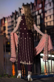 Sequins embroidered chiffon outfit in dark maroon color # P2314