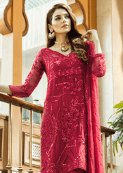 Beautiful thread and sequins embroidered dress in red color # P2300