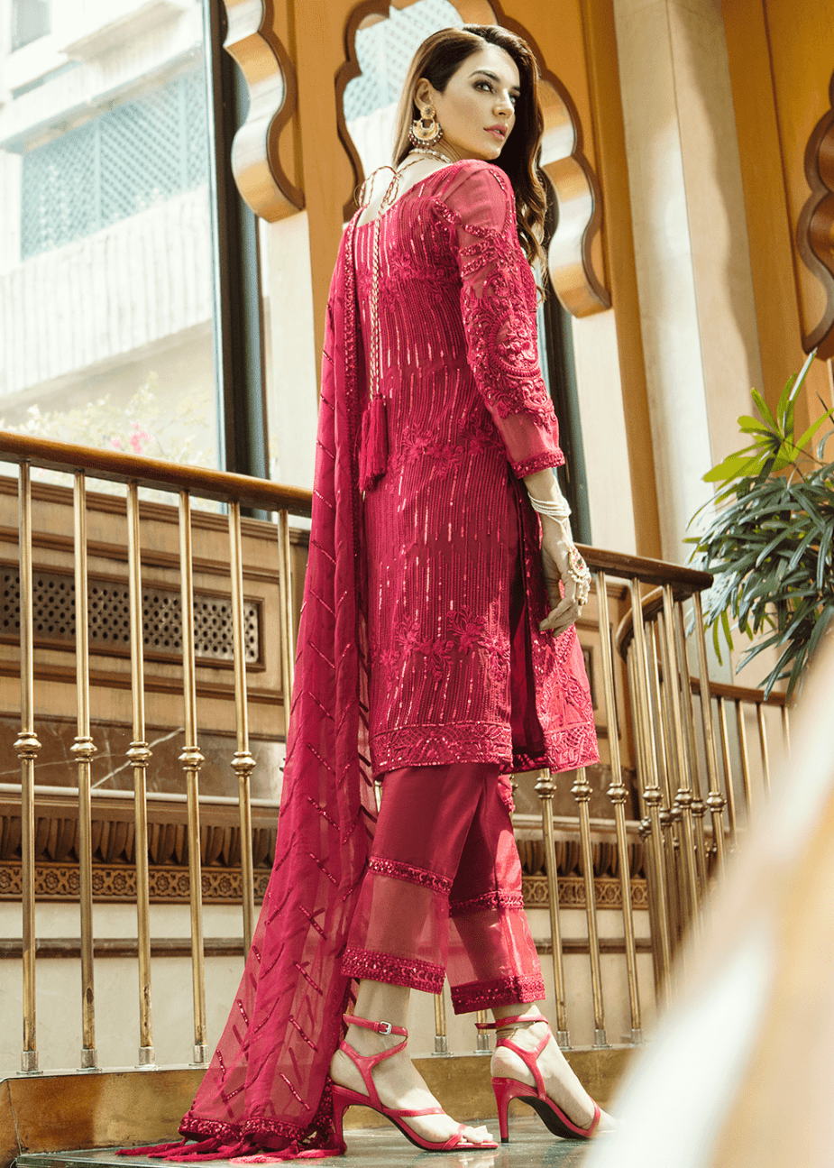Beautiful thread and sequins embroidered dress in red color # P2300