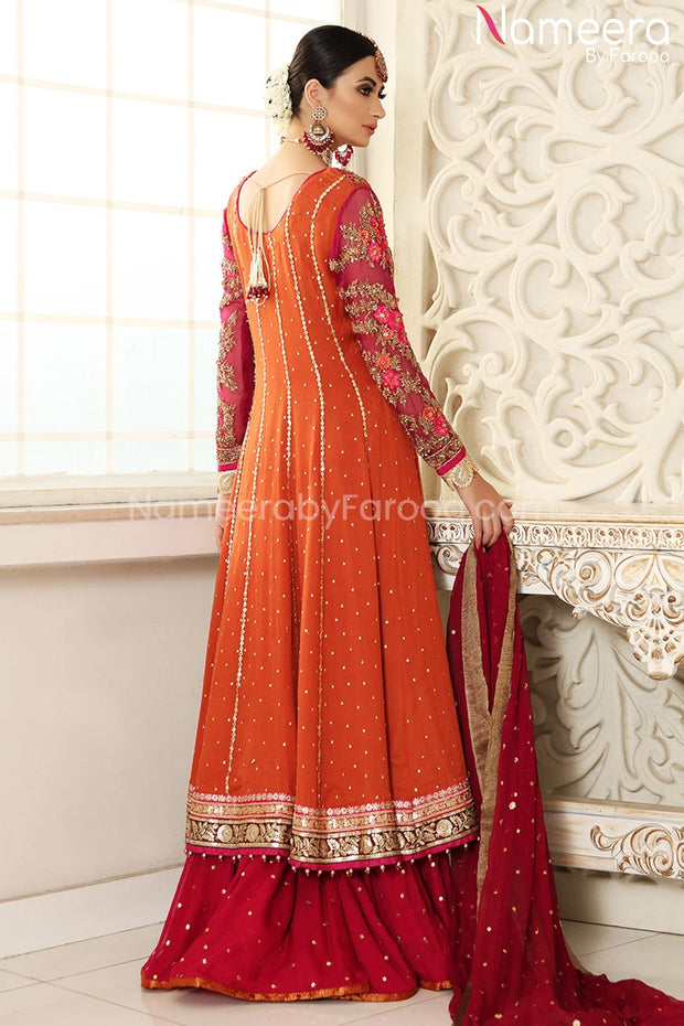 Sharara Dress for Wedding Party in Orange Color Backside Look