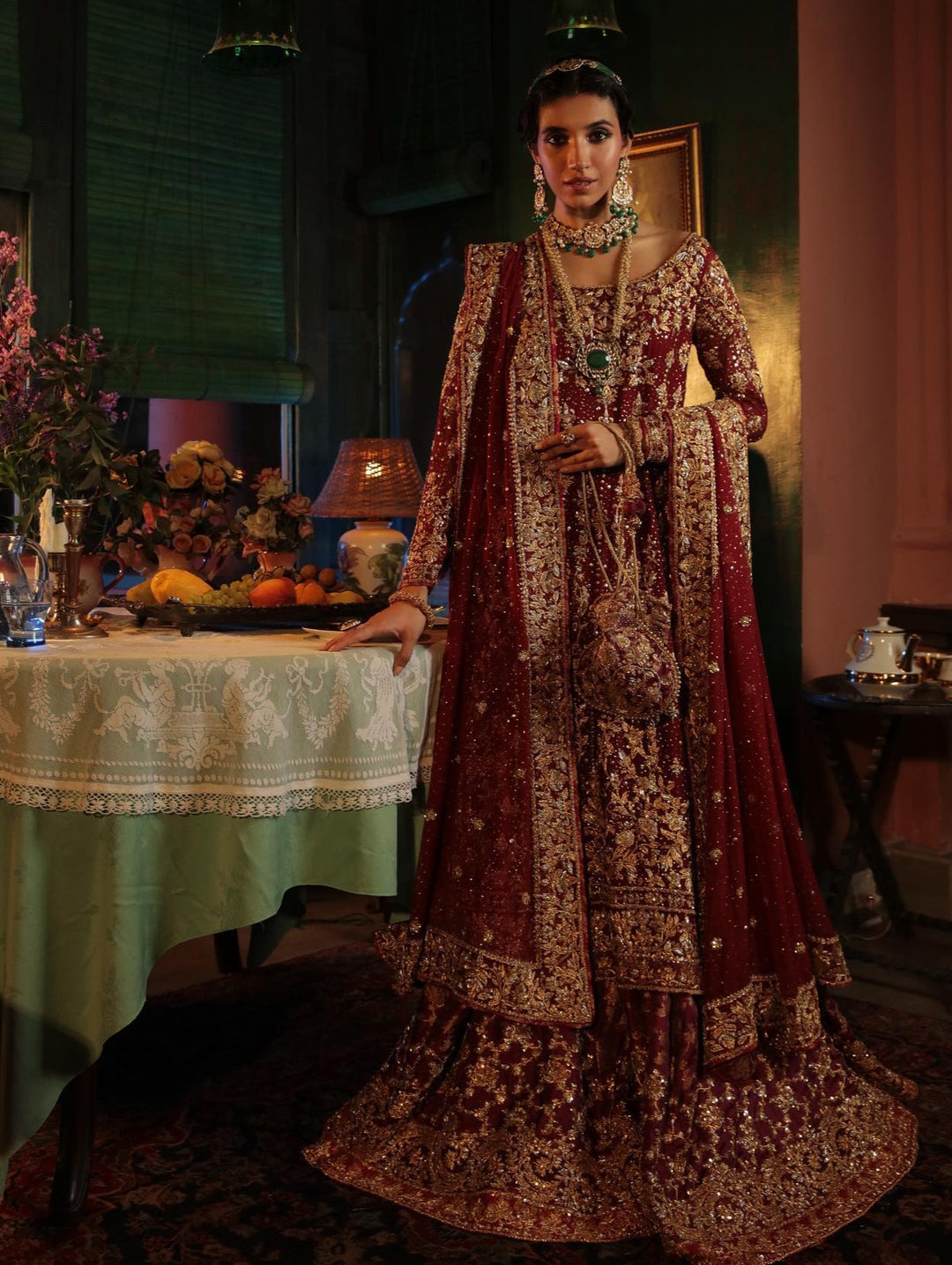 Elegant Red Pakistani Bridal Dress - Sharara Kameez Set