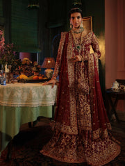 Sharara Kameez and Dupatta Red Bridal Dress Pakistani