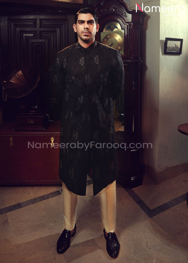 Sherwani Black 2021 for Groom with Embroidery