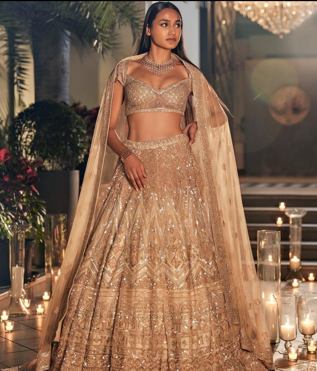 Stunning Golden Pakistani Bridal Lehenga Choli Set