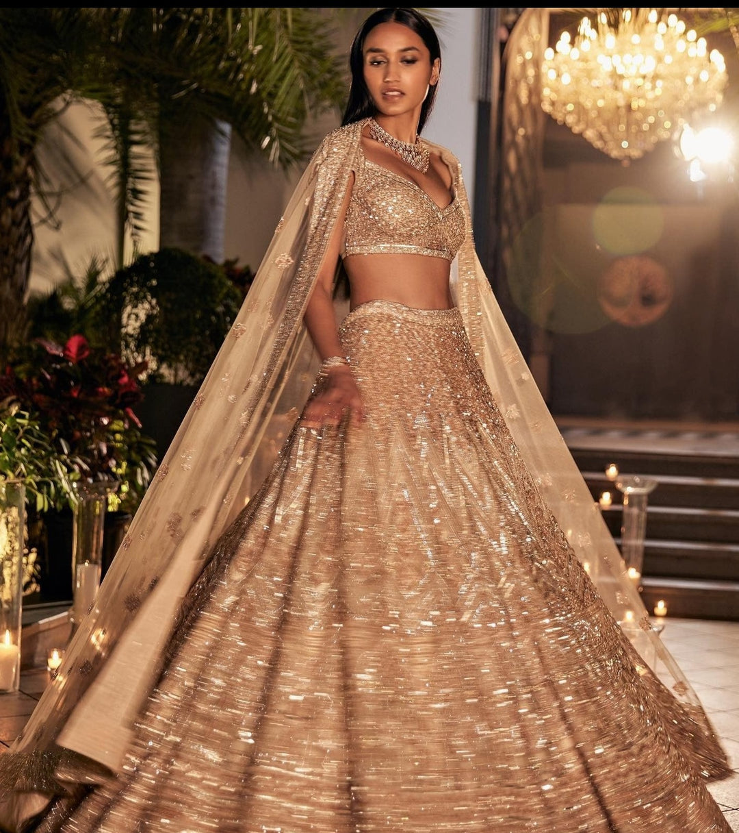 Stunning Golden Pakistani Bridal Lehenga Choli Set