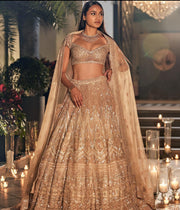 Shimmering Golden Lehenga Choli Dupatta Bridal Dress