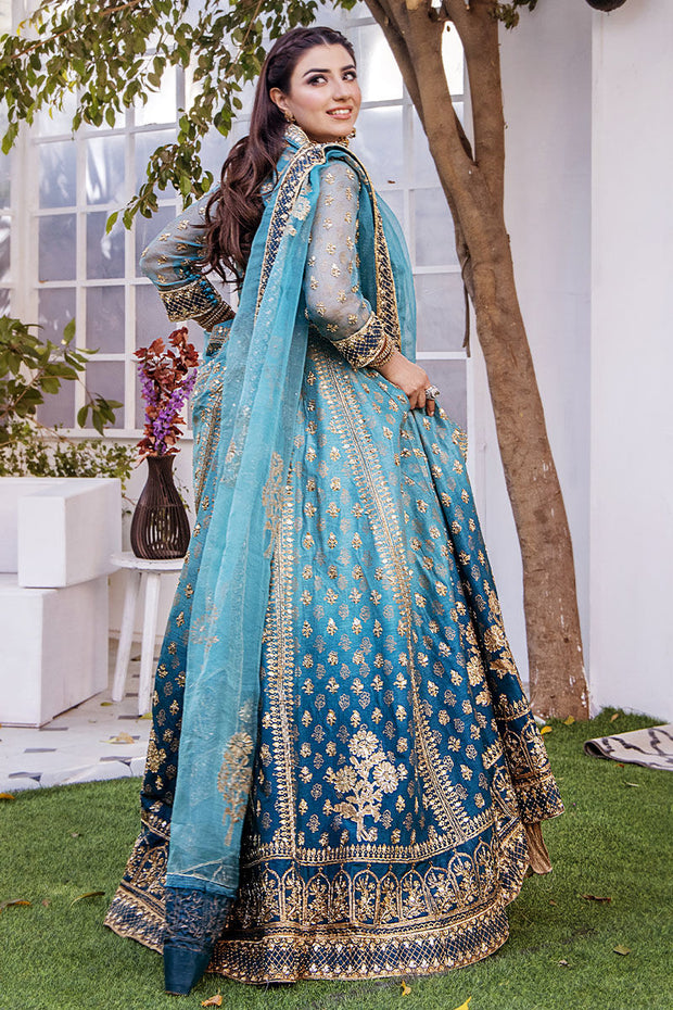 Shop Blue Kalidar Hand Embellished Pishwas with Dupatta Wedding Dress 2023