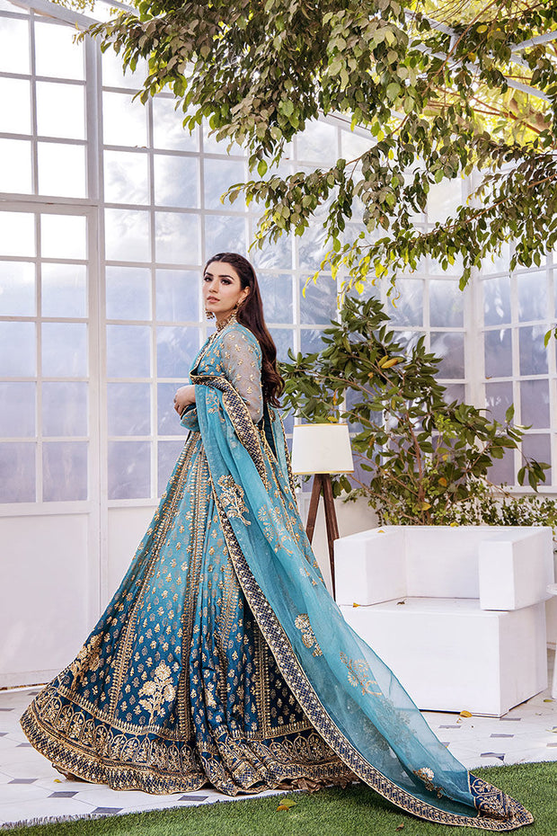 Shop Blue Kalidar Hand Embellished Pishwas with Dupatta Wedding Dress