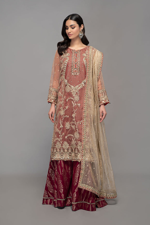 Shop Maria B Maroon Net Embroidered Pakistani Kameez Salwar Party Wear